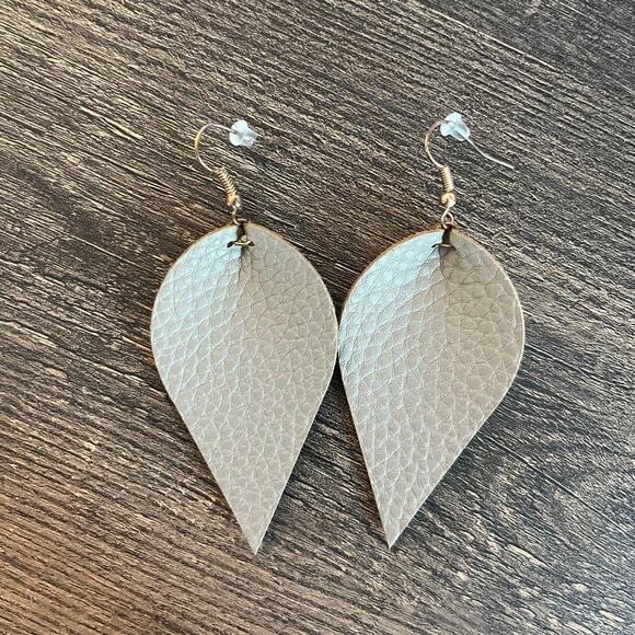 Beige Teardrop Pleather Earrings - Picture 1 of 5